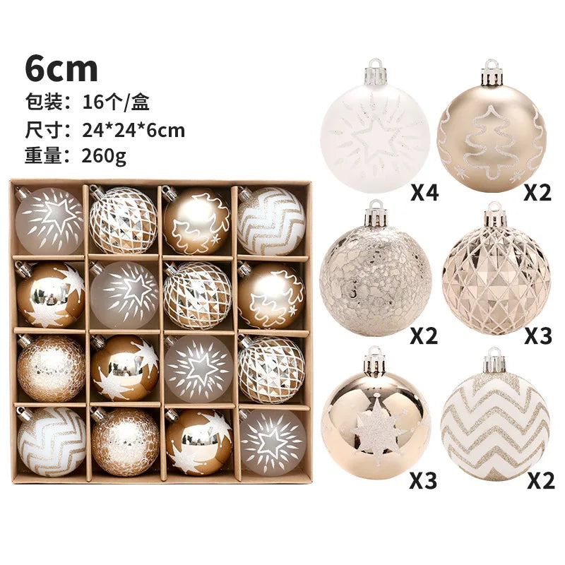 New Christmas Decorations 16 Champagne Gold White Ball Ornaments Christmas Tree Hanging Decorations Home Party Decorative Pieces