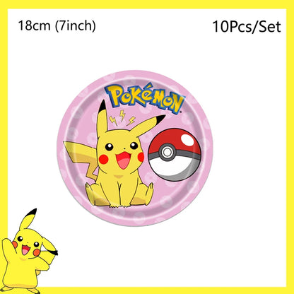 Pokemon Birthday Party Decoration Pikachu Balloons Disposable Tableware Cup Napkin Plate Tablecloth Baby Shower Cake Topper Flag
