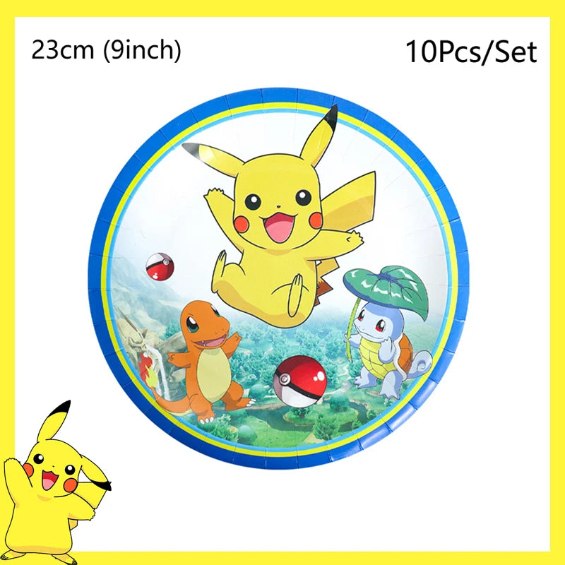 Pokemon Birthday Party Decoration Pikachu Balloons Disposable Tableware Cup Napkin Plate Tablecloth Baby Shower Cake Topper Flag
