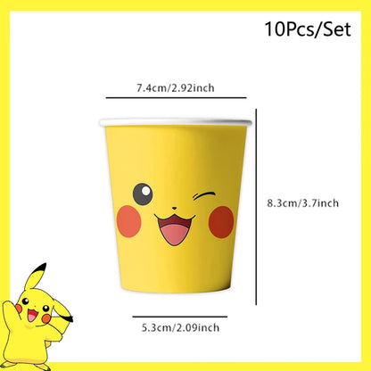 Pokemon Birthday Party Decoration Pikachu Balloons Disposable Tableware Cup Napkin Plate Tablecloth Baby Shower Cake Topper Flag