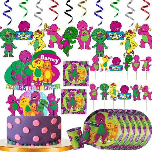 Barney Themed Birthday Party Decorations Disposable Cutlery Plate Tablecloth Cup Balloon Birthday Party Baby Shower Decorations