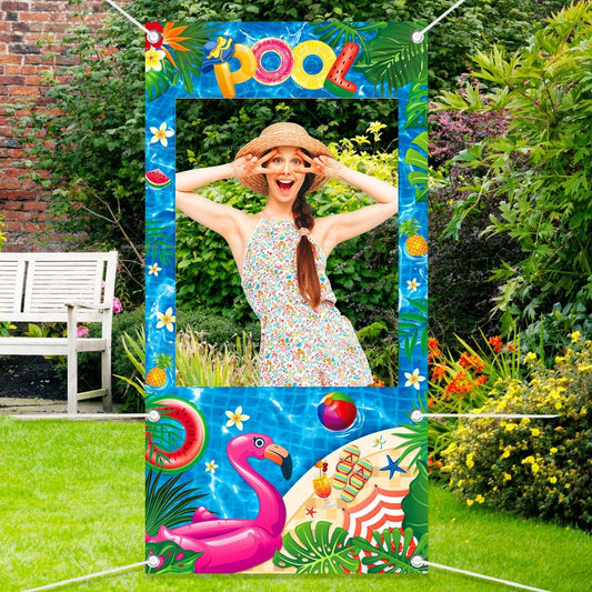 Summer Themed Party Decorations Photo Booth Frame Props Pool Flamingo Hawaiian Party Shooting Backdrop Props Baby Shower Banner