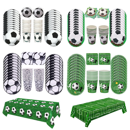 Soccer Theme Disposable Tableware Set Paper Plates Cups Napkins Tablecloth Boys Sports Football Birthday Party Decor Supplies