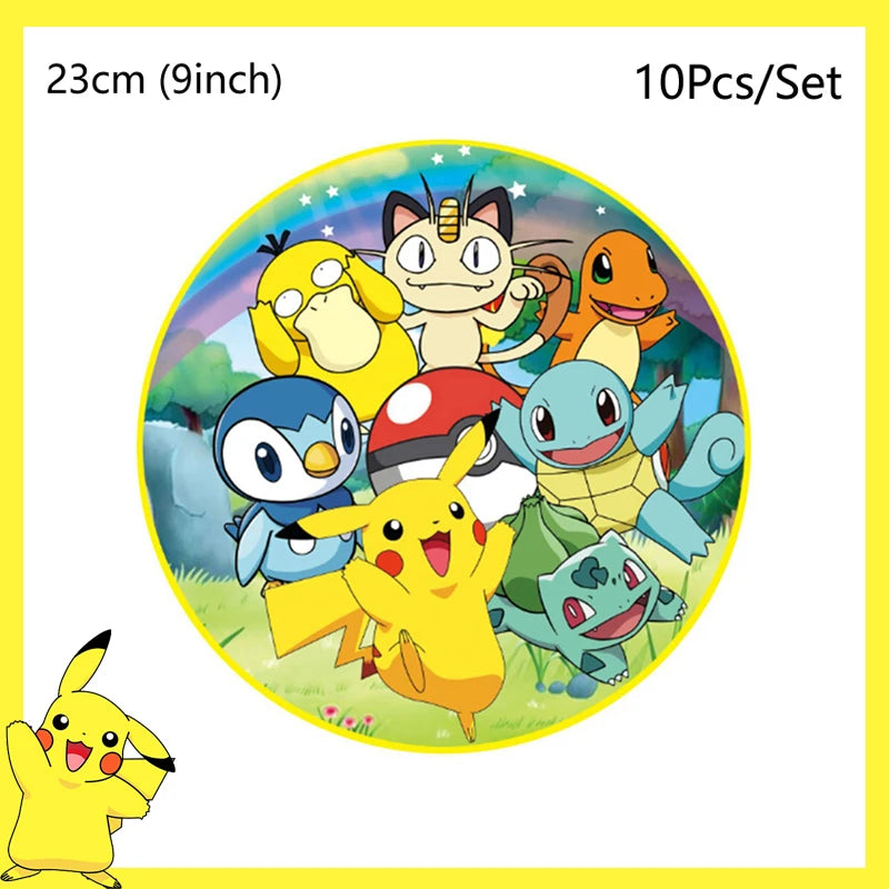 Pokemon Birthday Party Decoration Pikachu Balloons Disposable Tableware Cup Napkin Plate Tablecloth Baby Shower Cake Topper Flag