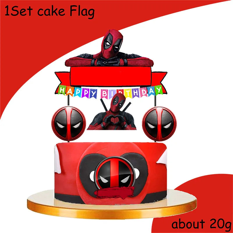 DEADPOOL Birthday Party Decorations Disposable Tableware Cake Topper Flag Kids Anniversaire Party Baby Shower Cake Kids Favors