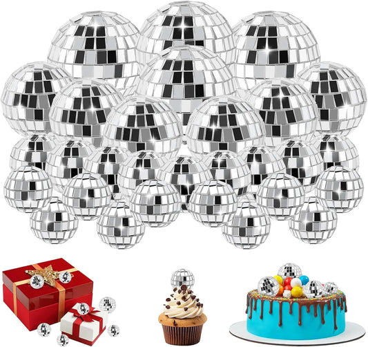 30 PCS Disco Balls Cake Decoration Disco Ball Birthday Cake Centerpiece Disco Table Decor for 1970s Themed Party Supplies