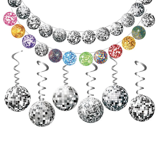 Music Disco party Banner Garland Hanging swirls decoration retro party Back To The 80s 90s hip hop disco party decoration Banner