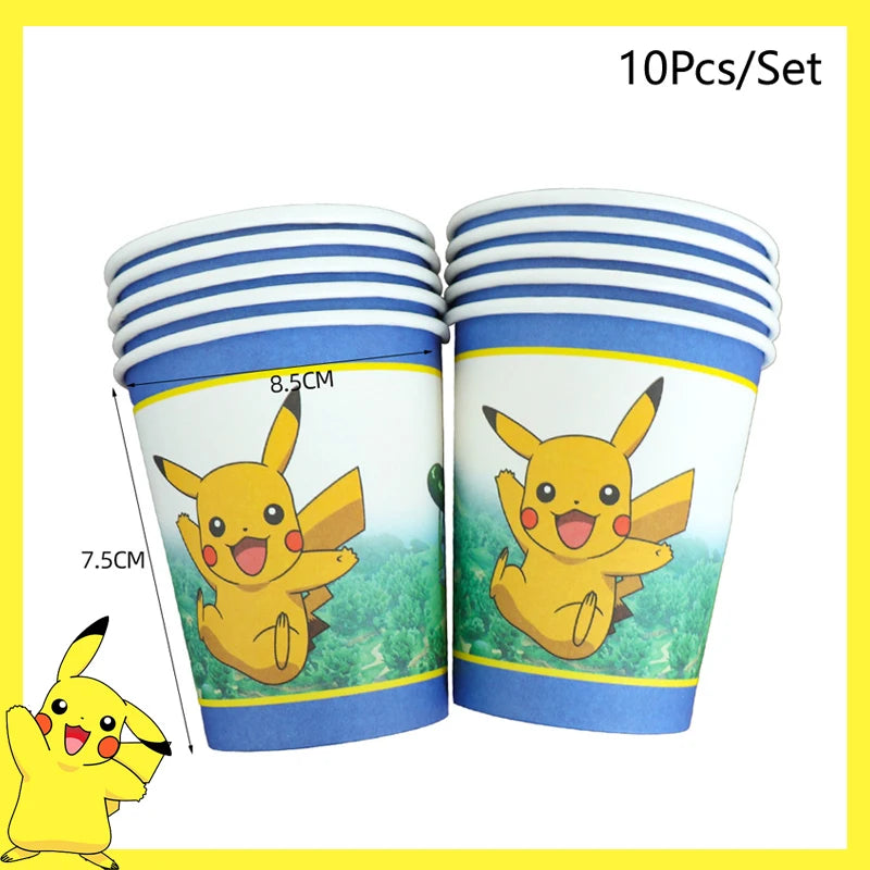 Pokemon Birthday Party Decoration Pikachu Balloons Disposable Tableware Cup Napkin Plate Tablecloth Baby Shower Cake Topper Flag
