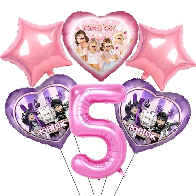 Pink Robloxed Theme Birthday Party Decorations Tableware Set Balloons Cups Plates Banner Backdrop for Girls Baby Shower Supplies