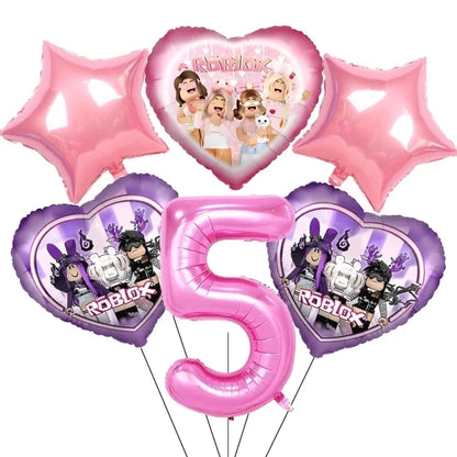 Pink Robloxed Theme Birthday Party Decorations Tableware Set Balloons Cups Plates Banner Backdrop for Girls Baby Shower Supplies