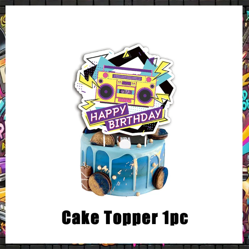 90’S Disco Party Decorations Back To 90s Backdrop Women Men Friend Birthday Music Party Disposable Tableware Balloon CakeTopper