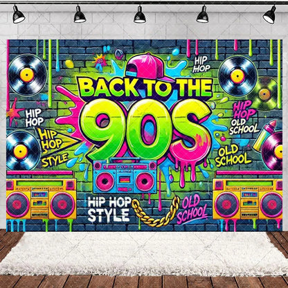 90’S Disco Party Decorations Back To 90s Backdrop Women Men Friend Birthday Music Party Disposable Tableware Balloon CakeTopper