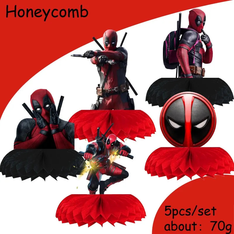 DEADPOOL Birthday Party Decorations Disposable Tableware Cake Topper Flag Kids Anniversaire Party Baby Shower Cake Kids Favors
