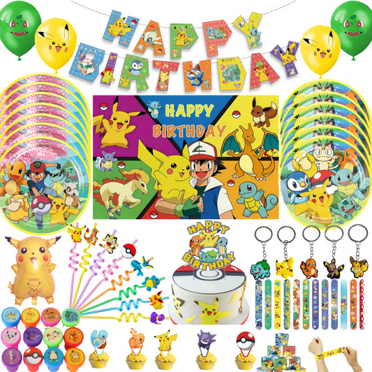Pokemon Party Decorations Girls Party Pink Tableware Set Plate Cup Napkin Tablecloth Baby Shower Kids Birthday Party Supplies
