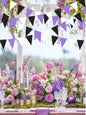 Purple, black, and white triangular banners, Halloween party decorations, purple themed birthday, wedding, and party decorations