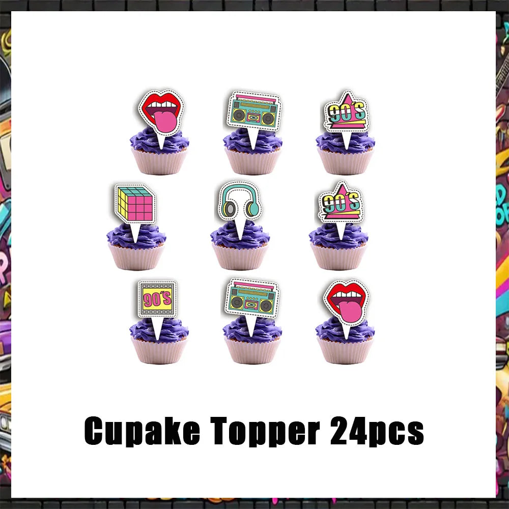 90’S Disco Party Decorations Back To 90s Backdrop Women Men Friend Birthday Music Party Disposable Tableware Balloon CakeTopper