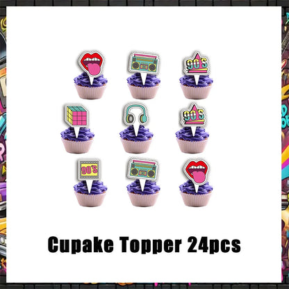 90’S Disco Party Decorations Back To 90s Backdrop Women Men Friend Birthday Music Party Disposable Tableware Balloon CakeTopper