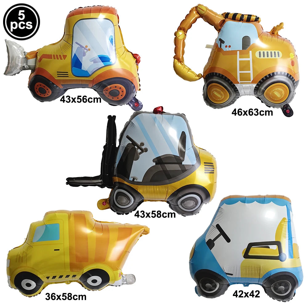 Construction Truck Balloons Excavator Cement Truck Forklift Crane Foil Balloon Kid Boys Birthday Party Construction Theme Decors