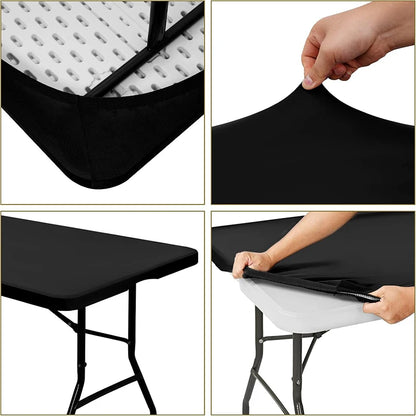 LMETJMA Rectangle Tablecloth Elastic Fitted Tablecloths for 6 Ft Tables Washable Folding Polyester Table Cover JT898