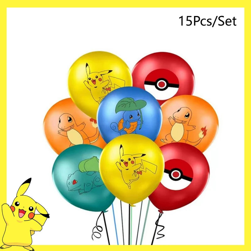 Pokemon Birthday Party Decoration Pikachu Balloons Disposable Tableware Cup Napkin Plate Tablecloth Baby Shower Cake Topper Flag