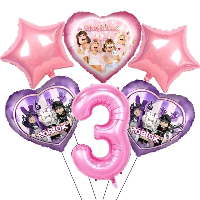 Pink Robloxed Theme Birthday Party Decorations Tableware Set Balloons Cups Plates Banner Backdrop for Girls Baby Shower Supplies