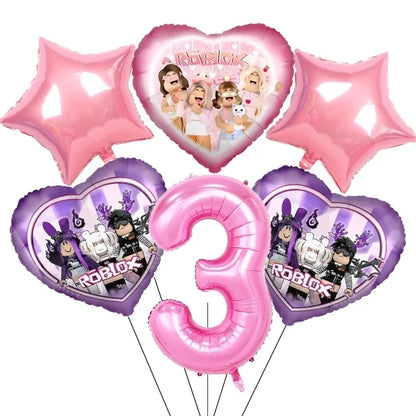 Pink Robloxed Theme Birthday Party Decorations Tableware Set Balloons Cups Plates Banner Backdrop for Girls Baby Shower Supplies