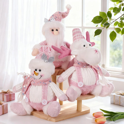 Christmas Decorations Sitting Sequined Cartoon Doll Pink Christmas Series Pendant Christmas Party Scene Dress Up Kids Gifts