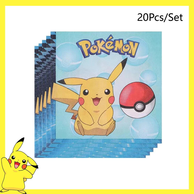 Pokemon Birthday Party Decoration Pikachu Balloons Disposable Tableware Cup Napkin Plate Tablecloth Baby Shower Cake Topper Flag