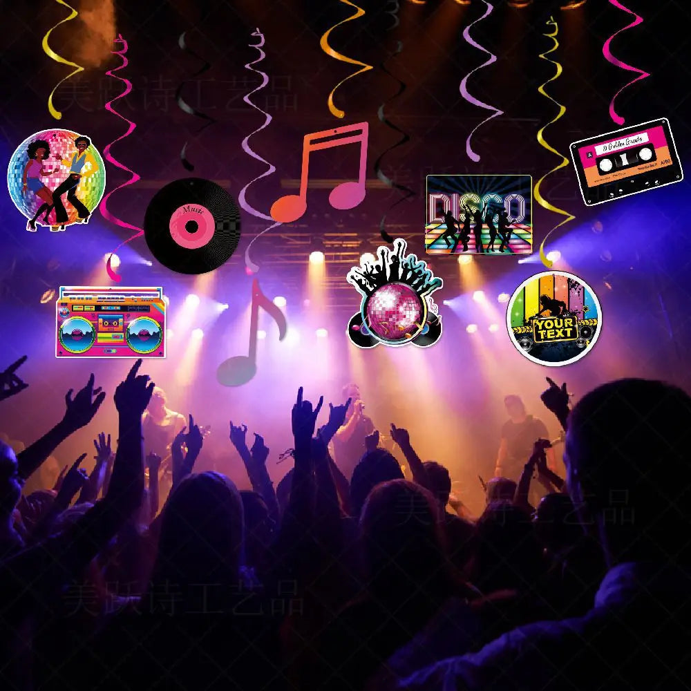 Disco Themed Party Banner Hanging Swirls Decor 70s 80s 90s retro Musical party Dancing Birthday Party Ceiling Spiral Decoration