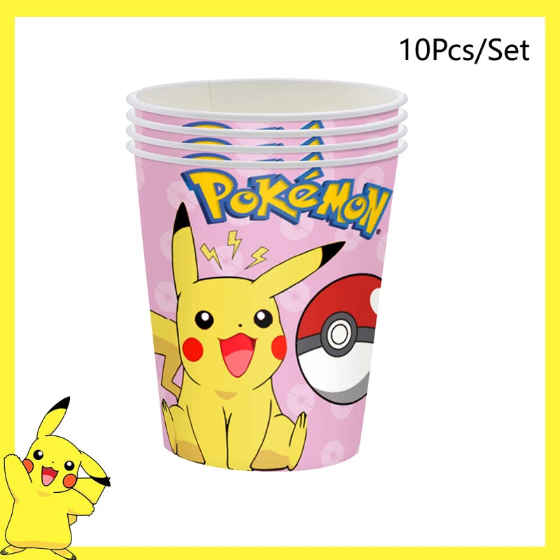 Pokemon Birthday Party Decoration Pikachu Balloons Disposable Tableware Cup Napkin Plate Tablecloth Baby Shower Cake Topper Flag