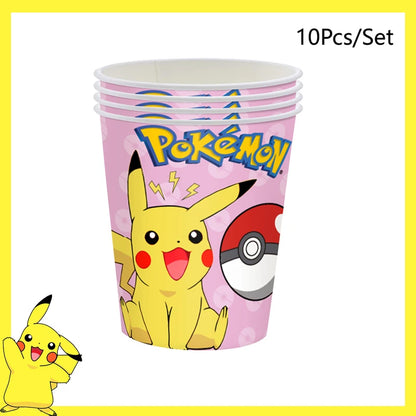 Pokemon Birthday Party Decoration Pikachu Balloons Disposable Tableware Cup Napkin Plate Tablecloth Baby Shower Cake Topper Flag