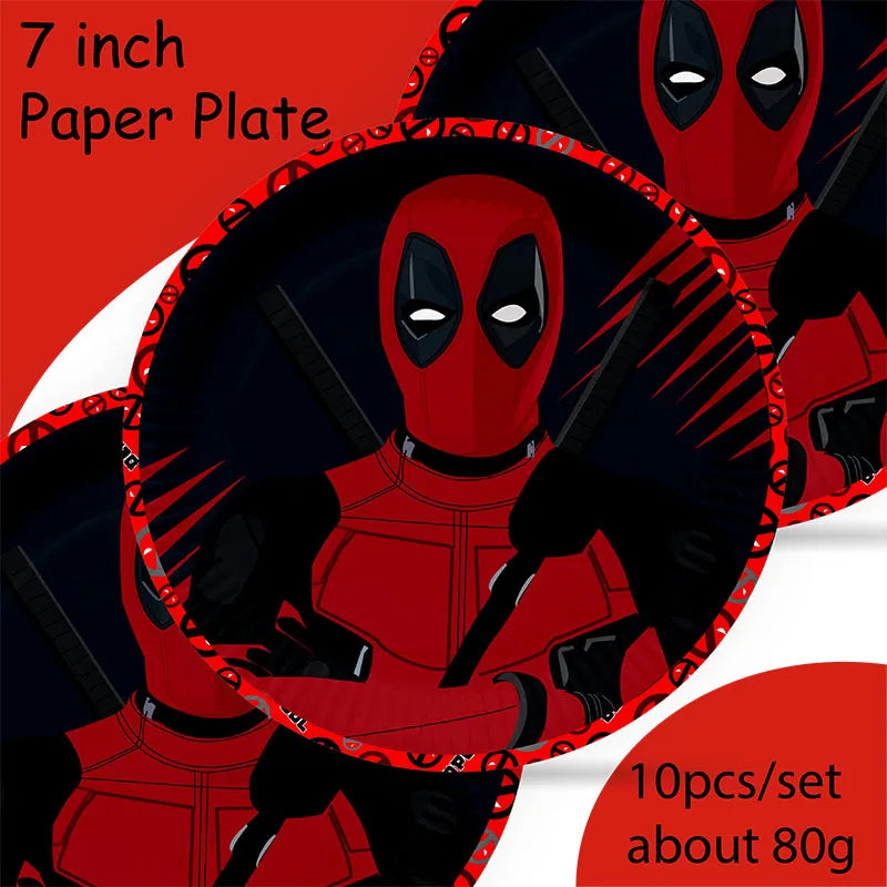 DEADPOOL Birthday Party Decorations Disposable Tableware Cake Topper Flag Kids Anniversaire Party Baby Shower Cake Kids Favors