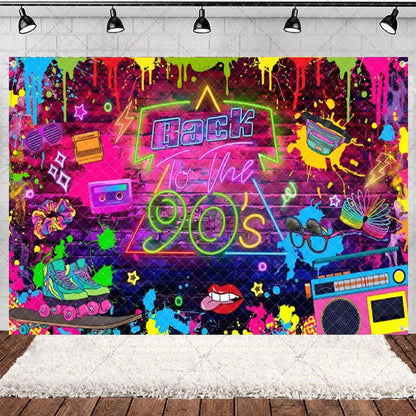 90’S Disco Party Decorations Back To 90s Backdrop Women Men Friend Birthday Music Party Disposable Tableware Balloon CakeTopper