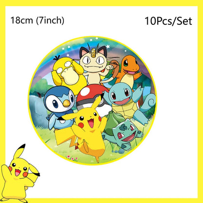 Pokemon Birthday Party Decoration Pikachu Balloons Disposable Tableware Cup Napkin Plate Tablecloth Baby Shower Cake Topper Flag