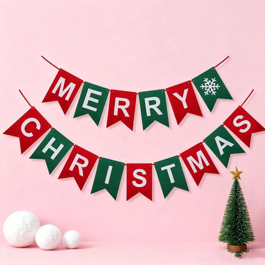 2/4/6 Sets of Red and Green Felt Christmas Party Banners Merry Christmas Party Decorations DIY Indoor or Office Christmas Events