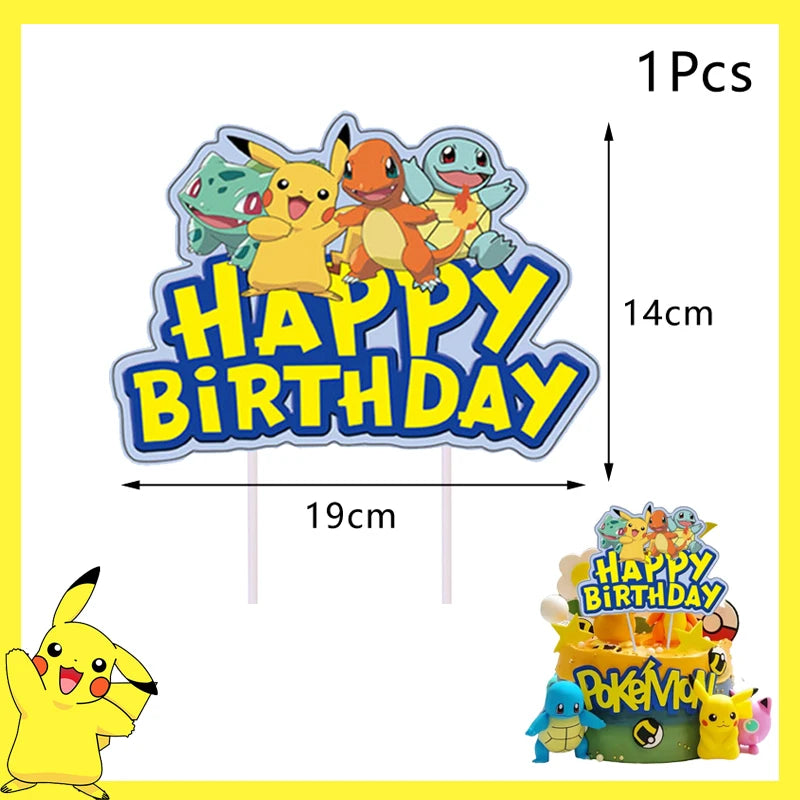 Pokemon Birthday Party Decoration Pikachu Balloons Disposable Tableware Cup Napkin Plate Tablecloth Baby Shower Cake Topper Flag