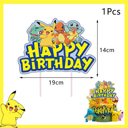 Pokemon Birthday Party Decoration Pikachu Balloons Disposable Tableware Cup Napkin Plate Tablecloth Baby Shower Cake Topper Flag