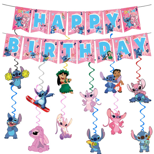 Stitch Party Supplies, Birthday Banner,  Hanging Swirls For Stitch Party Decorations，Stitch birthday party decorations
