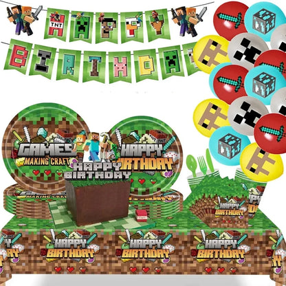 Party Decoration Game Theme Birthday Disposable Banner Hanging Balloon Cake Noodles Tableware Festival Decor Anime Accessories