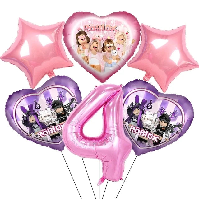 Pink Robloxed Theme Birthday Party Decorations Tableware Set Balloons Cups Plates Banner Backdrop for Girls Baby Shower Supplies