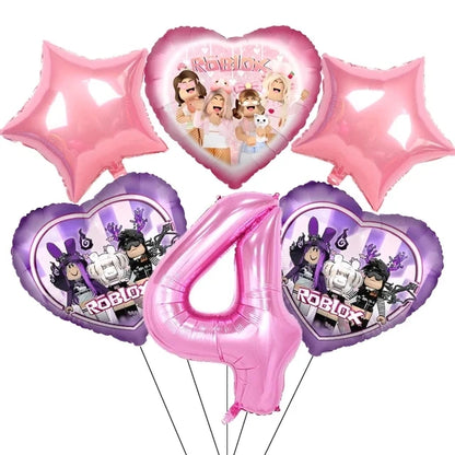 Pink Robloxed Theme Birthday Party Decorations Tableware Set Balloons Cups Plates Banner Backdrop for Girls Baby Shower Supplies