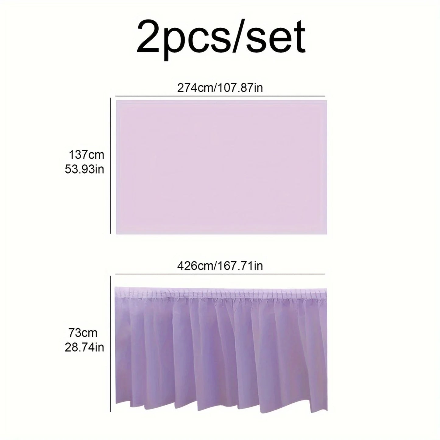 2pcs Tablecloth Set Disposable Solid Color Table Cover Table Skirts Rectangular Paper Table Covers With Long Skirting For Party