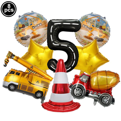 Construction Truck Balloons Excavator Cement Truck Forklift Crane Foil Balloon Kid Boys Birthday Party Construction Theme Decors