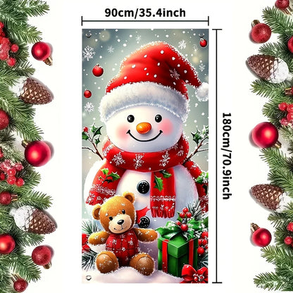 Merry Christmas Decorations Door Cover Banner Cute Snowman Bear Gift Backdrop Xmas Party Indoor Outdoor Background Deco Supplies