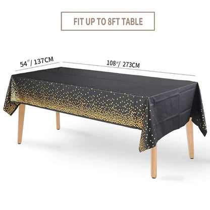 Birthday Party Decorations Tablecloth Black Gold Dots Tablecover Dinner Supplies for Wedding Decorations