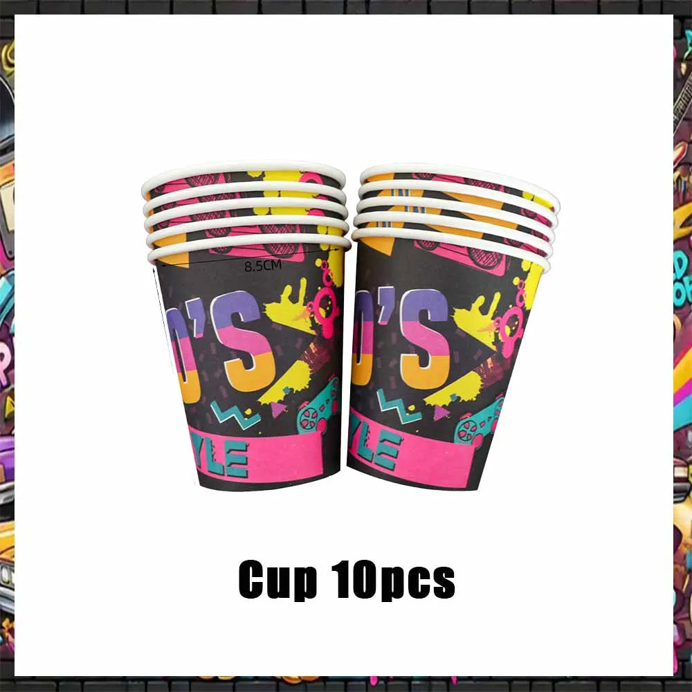 90’S Disco Party Decorations Back To 90s Backdrop Women Men Friend Birthday Music Party Disposable Tableware Balloon CakeTopper