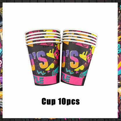 90’S Disco Party Decorations Back To 90s Backdrop Women Men Friend Birthday Music Party Disposable Tableware Balloon CakeTopper