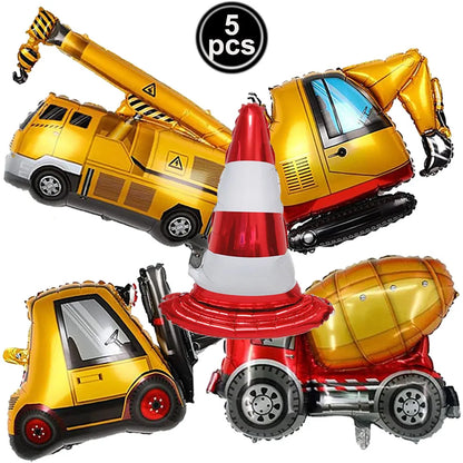 Construction Truck Balloons Excavator Cement Truck Forklift Crane Foil Balloon Kid Boys Birthday Party Construction Theme Decors