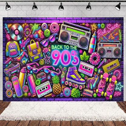 90’S Disco Party Decorations Back To 90s Backdrop Women Men Friend Birthday Music Party Disposable Tableware Balloon CakeTopper