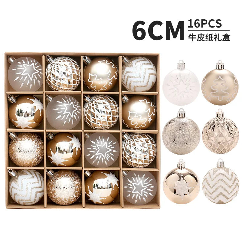 New Christmas Decorations 16 Champagne Gold White Ball Ornaments Christmas Tree Hanging Decorations Home Party Decorative Pieces